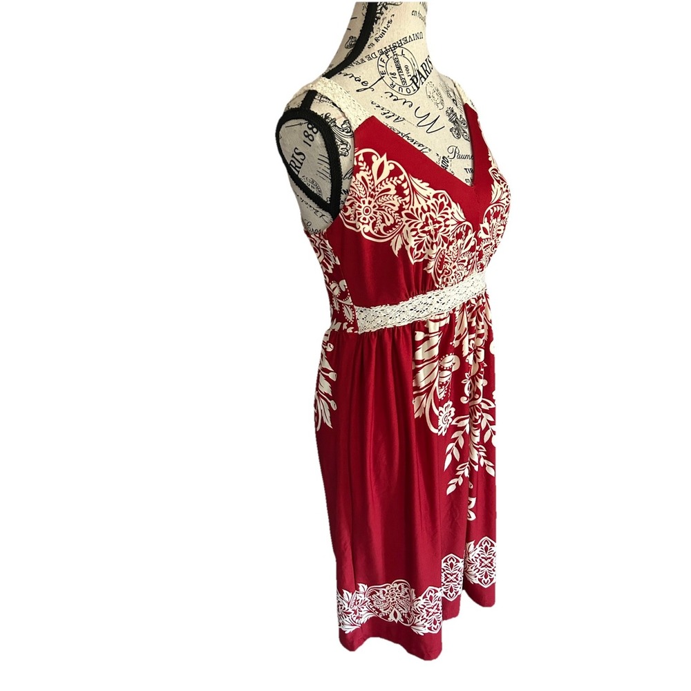 Women Maurice's Red Holidays Boho‎ Midi Lace Pull On Tank Dress Evening Outings - Picture 2 of 5